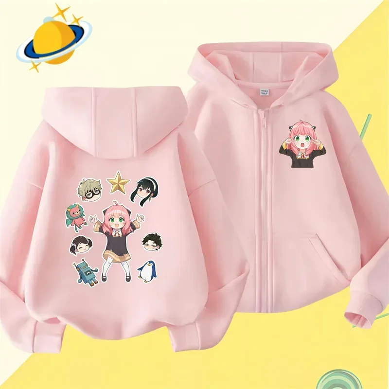 Anime Spy X Family Kids zipper hoodie Cartoon print Autumn/Winter long-sleeved sweatshirt casual top boys girls Kawaii clothing