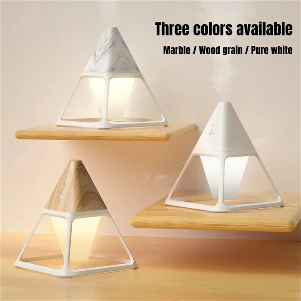 Remote Control USB Wood Grain Volcano Pyramid Air Humidifier Aromatherapy Essential Oil Diffuser with Warm Lamp Aroma Difusor