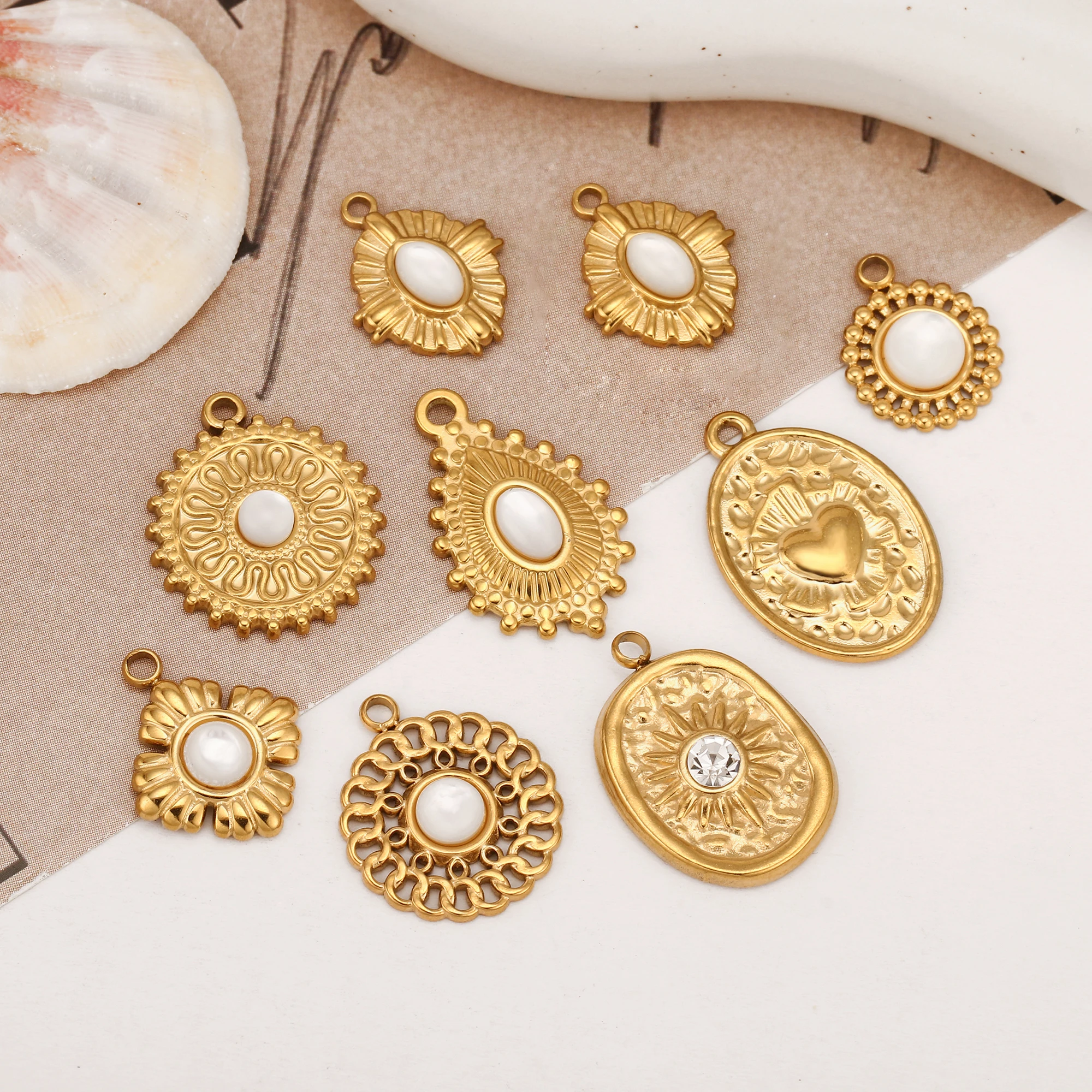 3Pcs Stainless Steel Natural Shell Charms Water Droplet Heart/Sun/Flower Pendants Exquisite DIY Earrings Necklace Jewelry Making