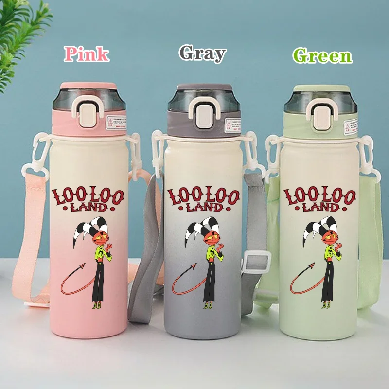 600ML Hazbin Hotel Cartoon Stainless Steel Insulated Cup Portable Drinking Water Bottle Outdoor Sports Leak Proof Water Bottle