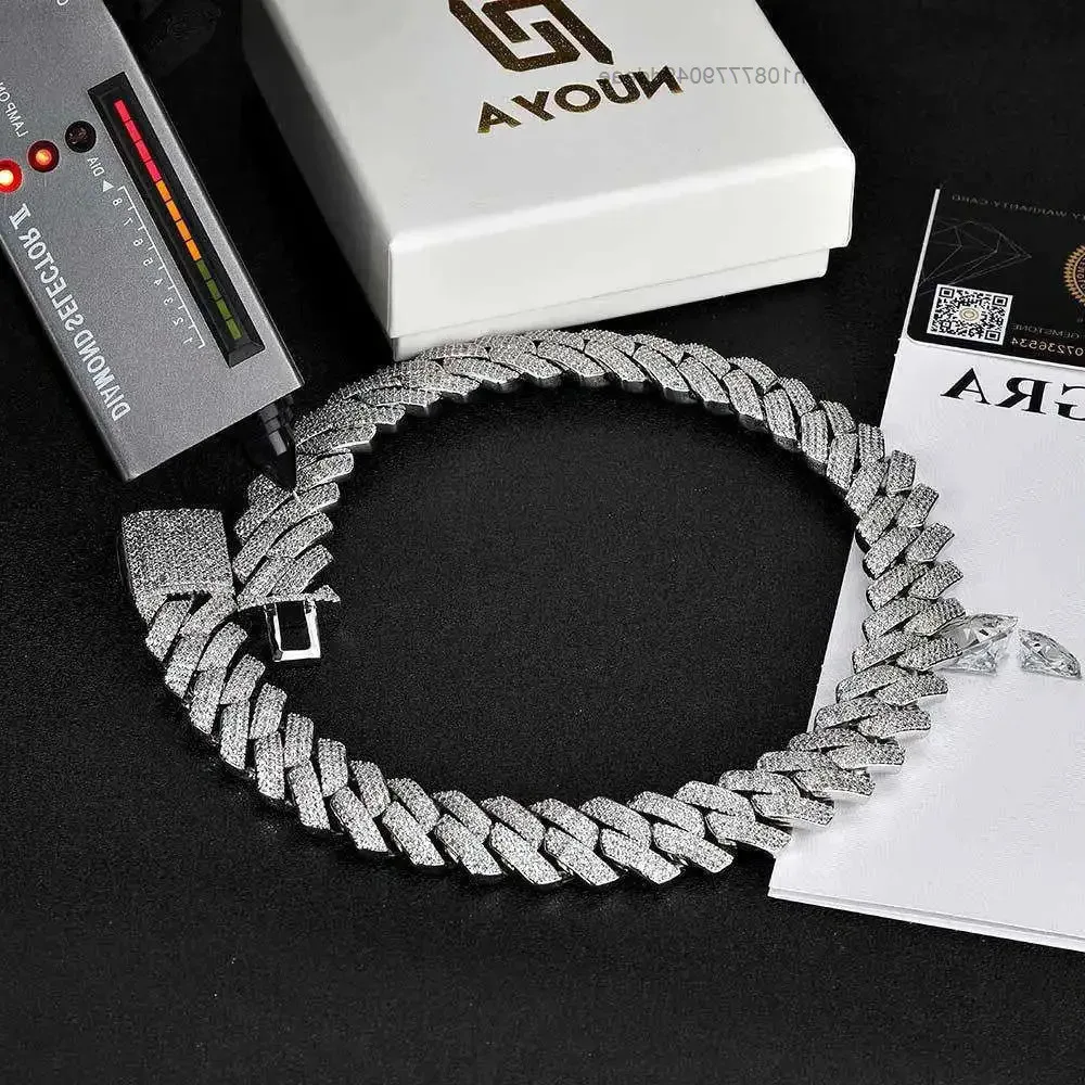 

Мужская багета Iced Out, 20 мм, кубинская цепочка с бриллиантами, кубинское ожерелье в стиле хип-хоп, серебро 925 пробы, бриллиант Vvs, ожерелье с муассанитом