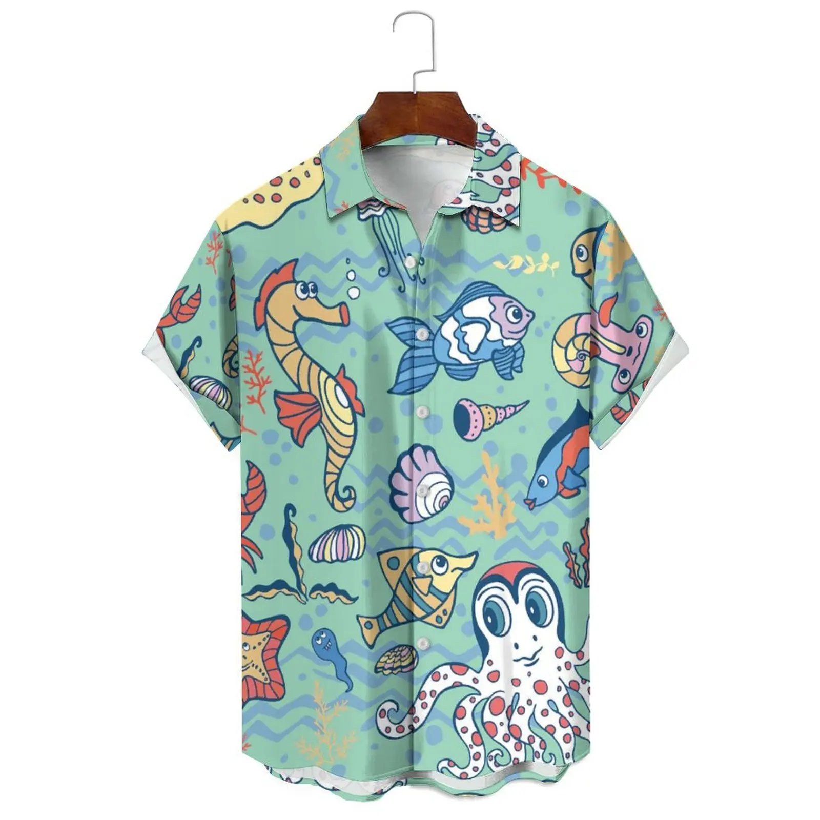 Summer Men's/Women's Solid Color Fashion Cartoon Stick Figure Irregular Print Breathable Loose Casual Short-Sleeved Shirt