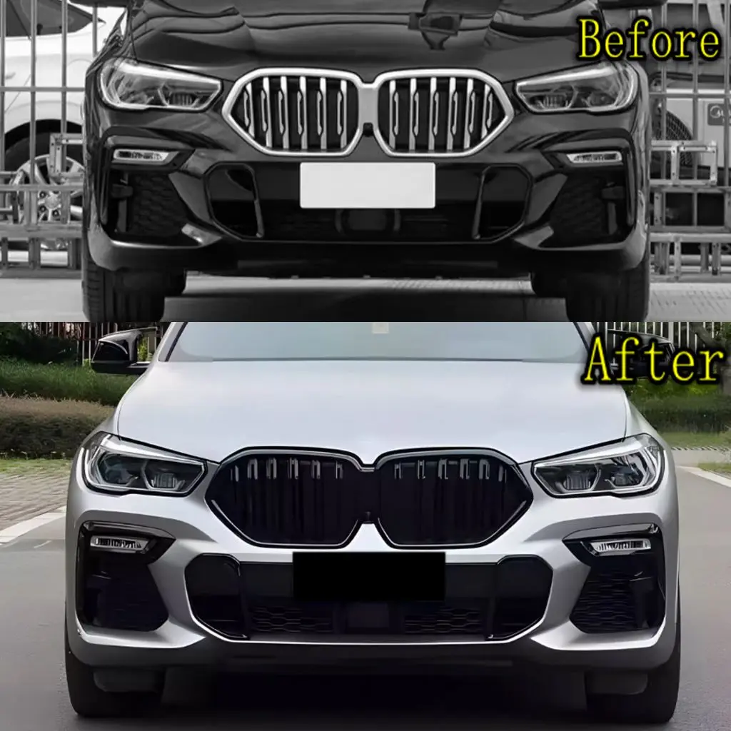 

Для BMW X6 G06 2020 2021 2022: Черная глянцевая передняя решетка радиатора, бампер, решетка капота, тюнинг-комплект кузова