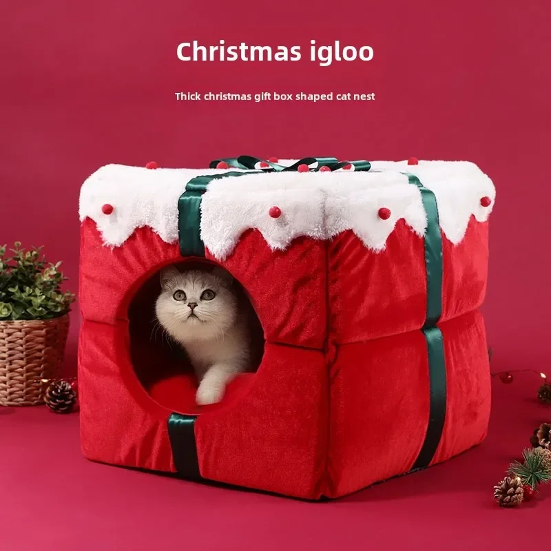 Fully enclosed cat house, large space, one litter, dual-purpose strong warmth, universal for cats and dogs, Christmas exclusive