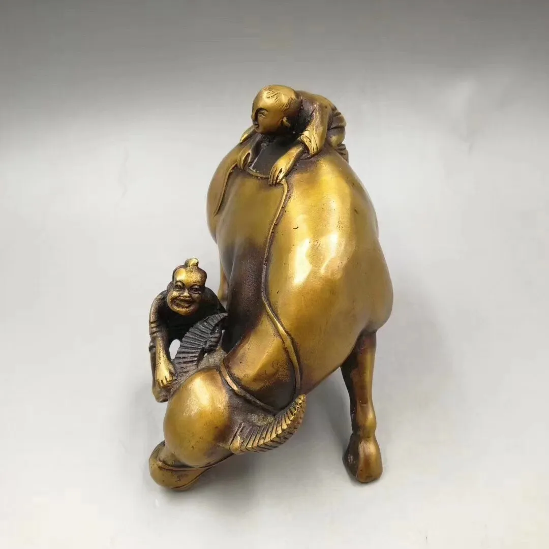 Countryside Shepherd Boy Ox Cattle Home Ornaments Collection Old Antique Brass