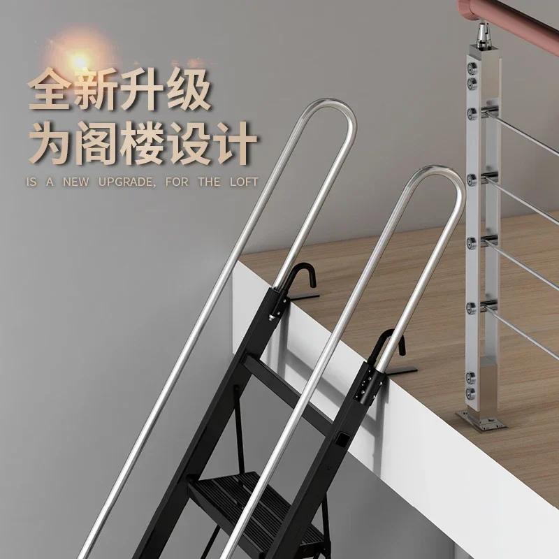 Household aluminum alloy attic ladder, ten step escalator, indoor and outdoor thickened engineering ladder, movable folding and