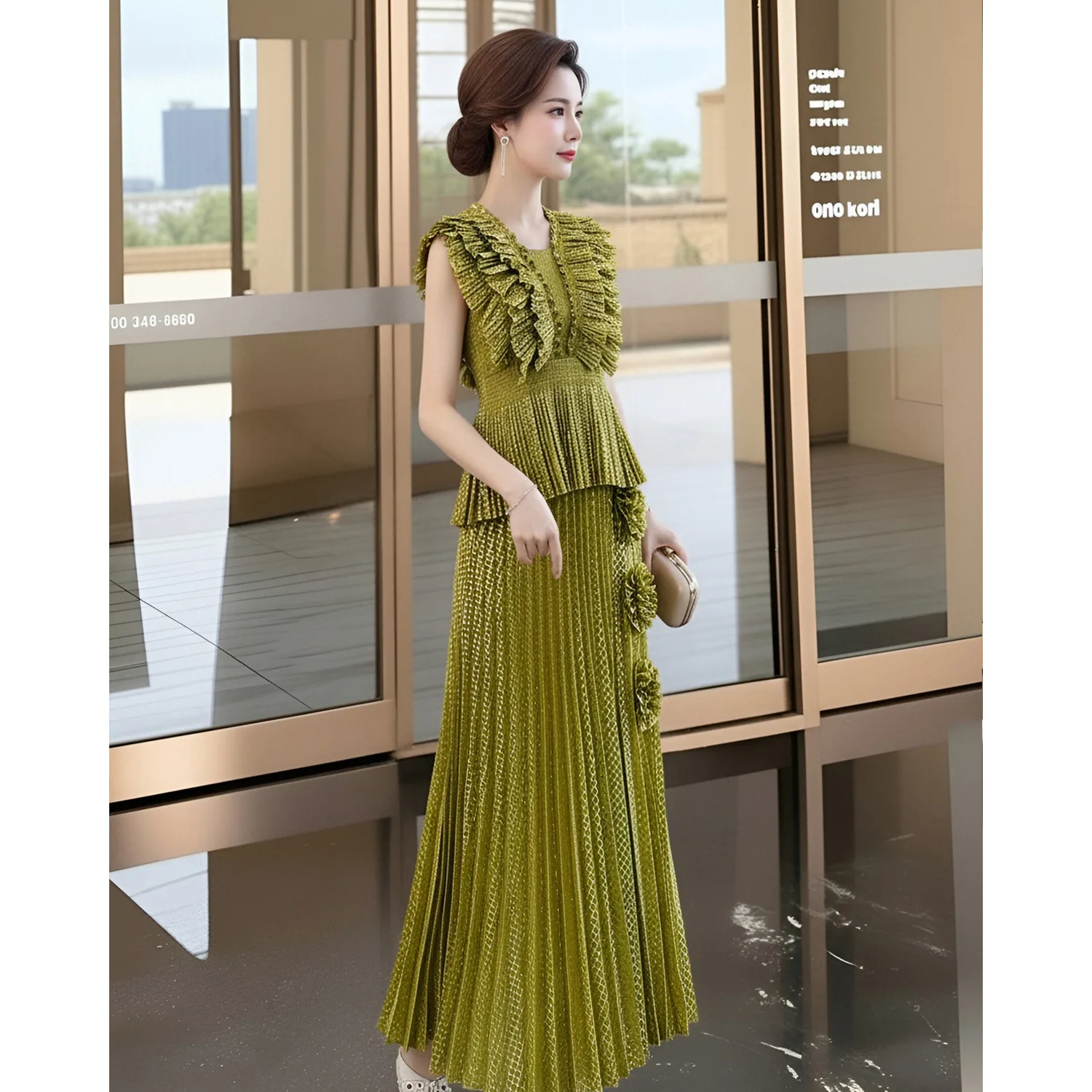 Miyake High-end Pleated Blue Suit Skirt Women's Summer 2026 New Vest Sleeveless Top Pleated Skirt Two-piece Set