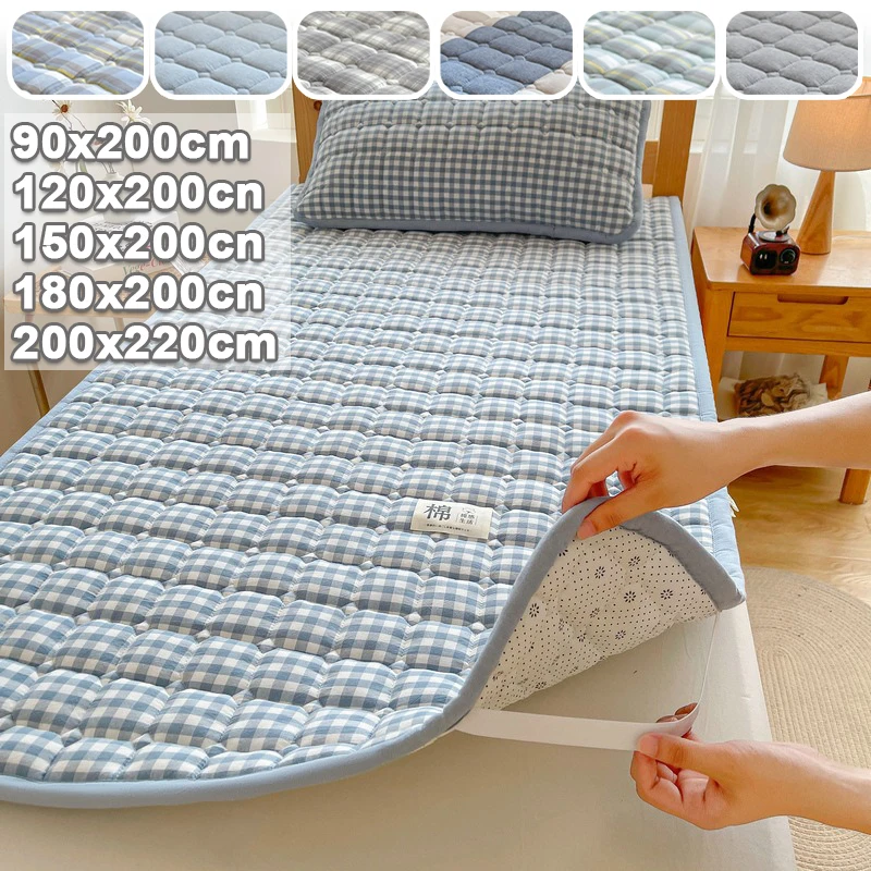 Quilted Cotton Mattress Pad Breathable Non Slip Thin Mattress Topper with Elastic Straps for Dormitory Home Bedding Protector