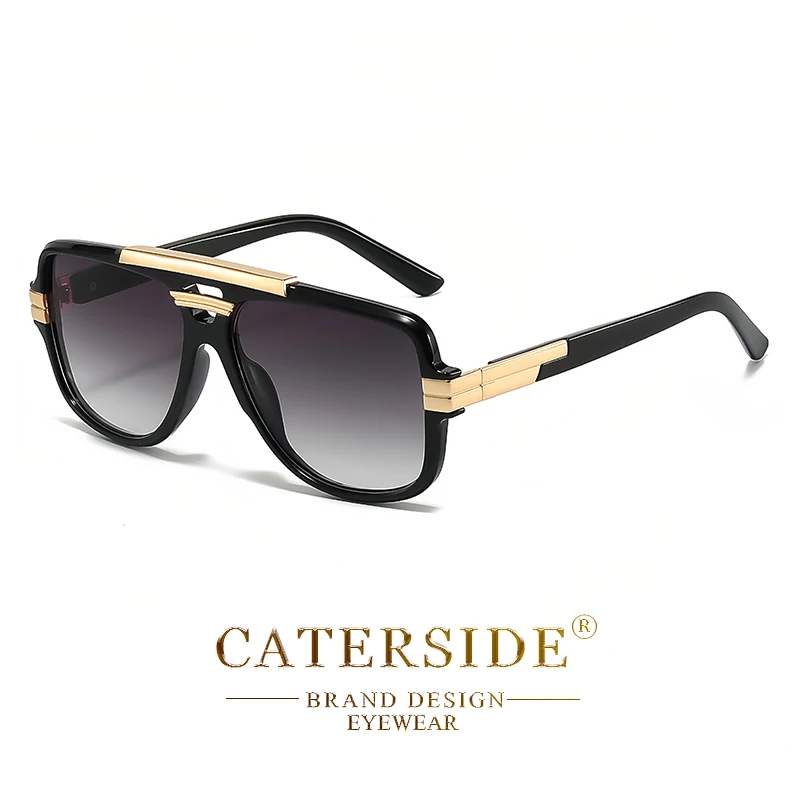 CATERSIDE Retro Herren-Sonnenbrille mit quadratischem, großem Rahmen, flachem Oberteil, Doppelbrücke, Piloten-Punk-Sonnenbrille, Damen-Party-Reisebrille, UV400 – Detail 12