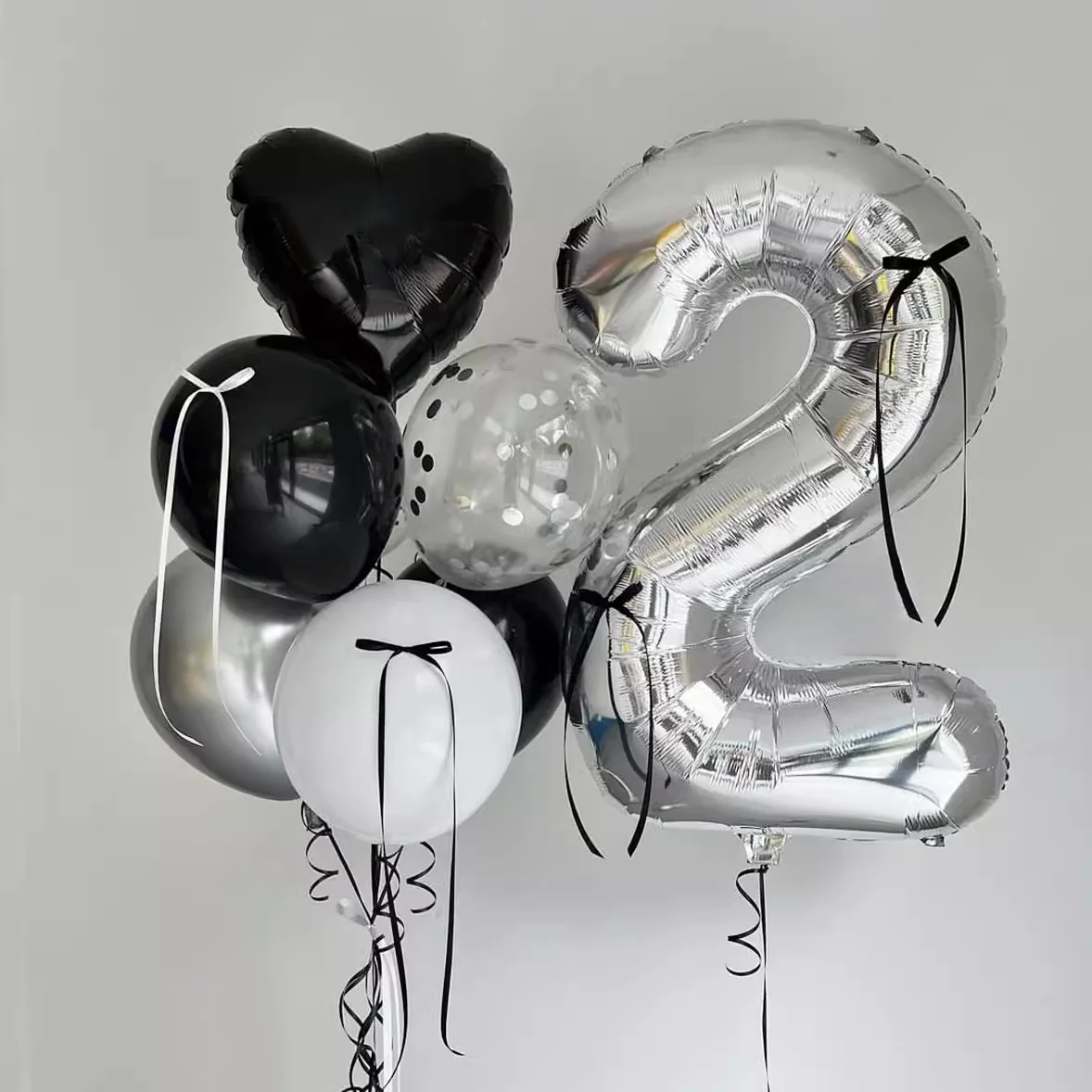 Srebrny bukiet balonów dla dzieci, balony na przyjęcie urodzinowe, Photoprop, materiały rocznicowe