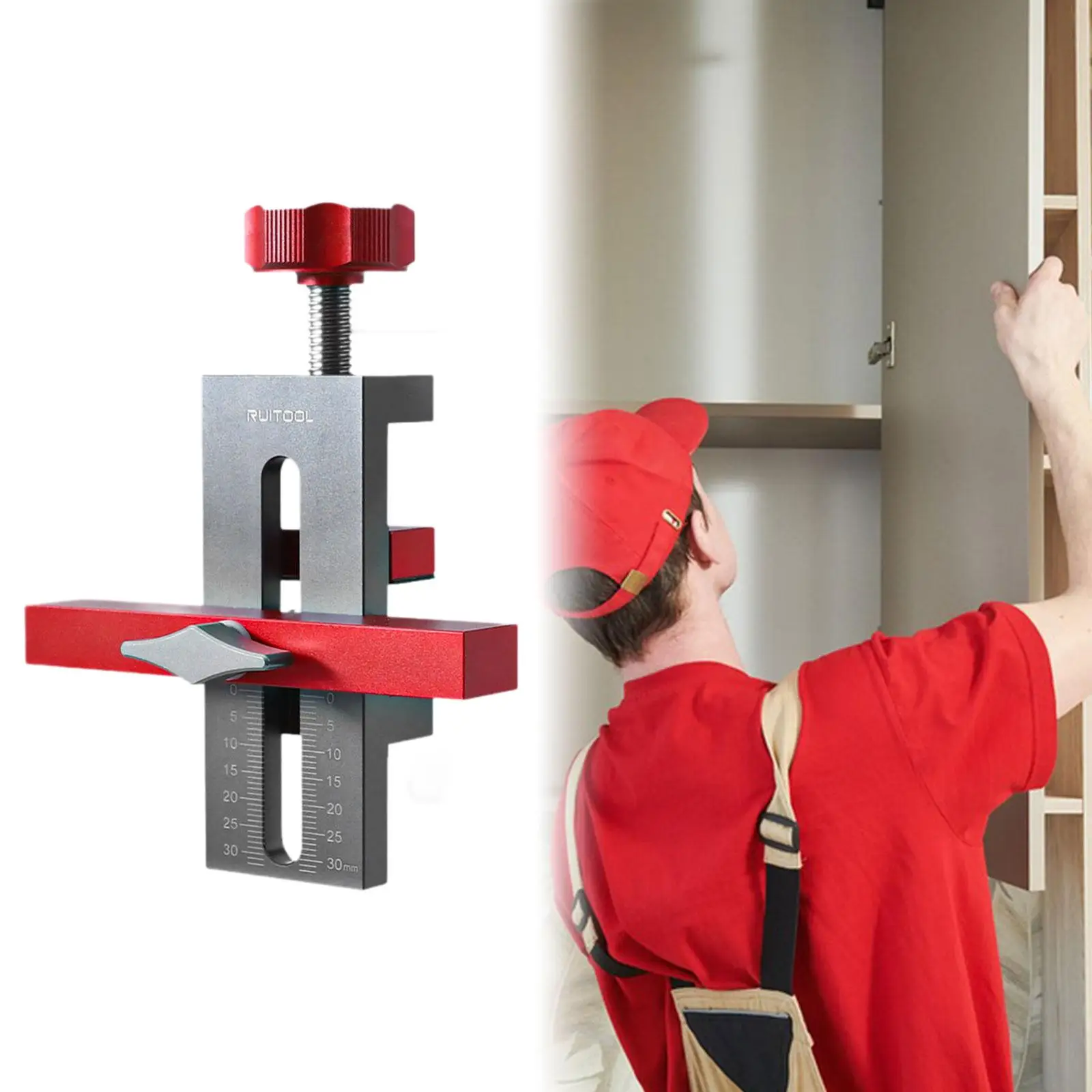 

Cabinet Door Mounting Jig for Cabinetry Compact Professional Multifunctional with Clamp Installation Tool 0-40mm Adjustable