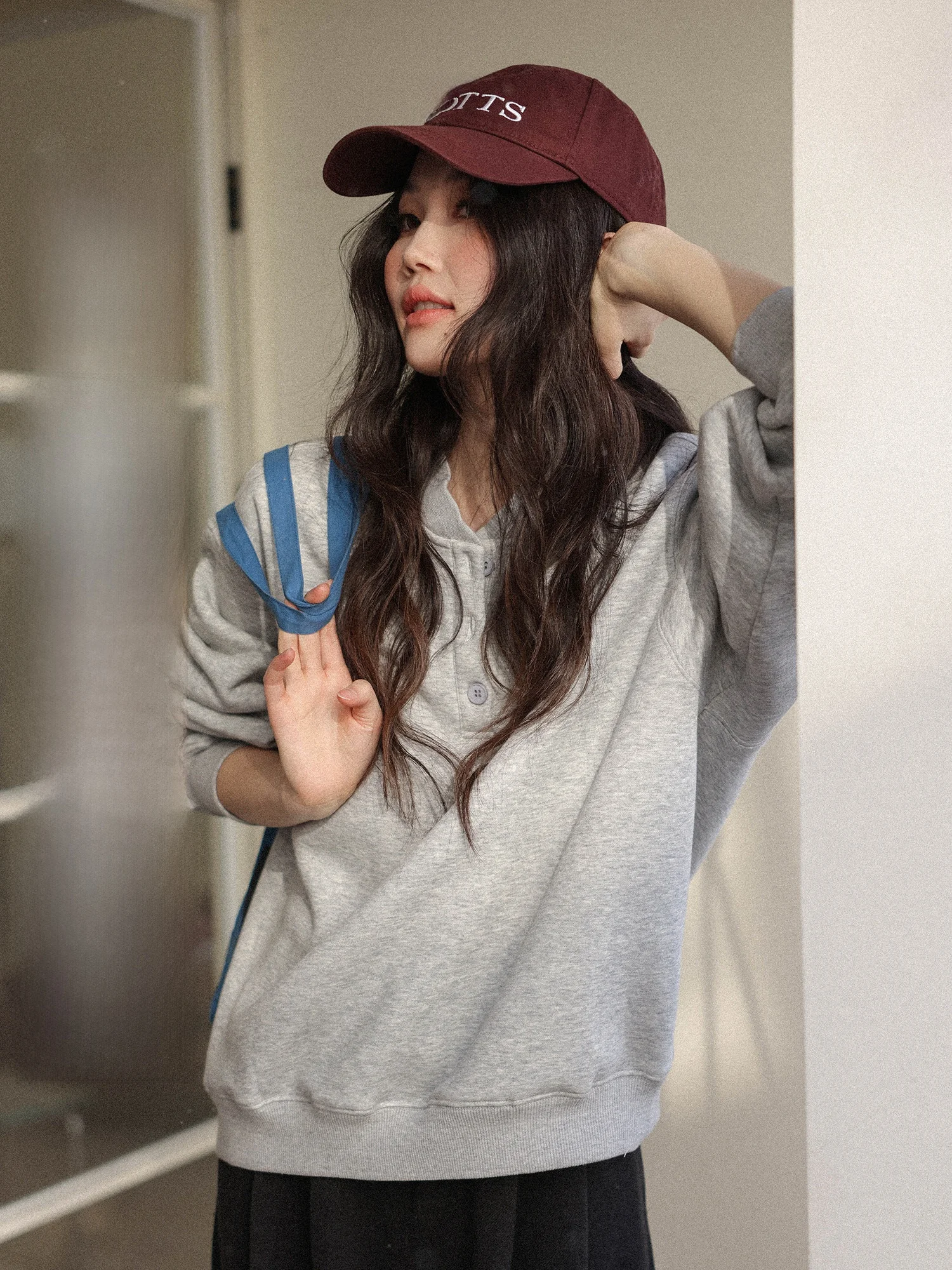 

Loose Fit Women's Hoodl Sweatirt Winter New Sle Pure Color Versatile Thiened Button up Long Sve Ne Sweatirt