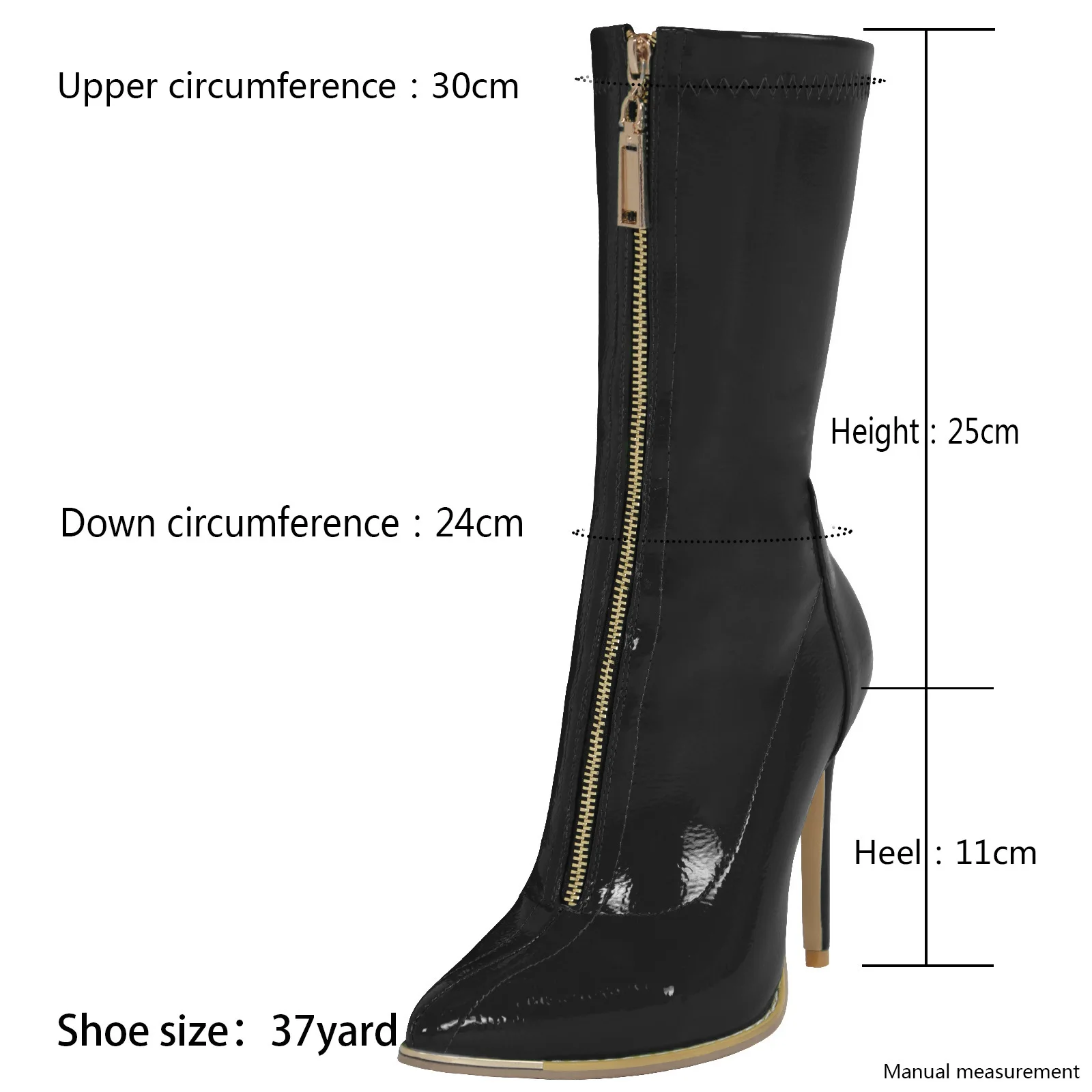 2023 High Heels Patent Leather Pointed Zip Mid Calf Black Women\'s Boots  Women\'s Autumn Shoes Bright Polished Shoes Ladies Boots