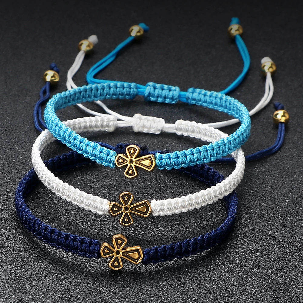 Fashion Prayer Cross Bracelet Handmade Lucky Nylon Rope Bangle Women Men Charming Adjustable Wrist Jewelry For Women Men Gift