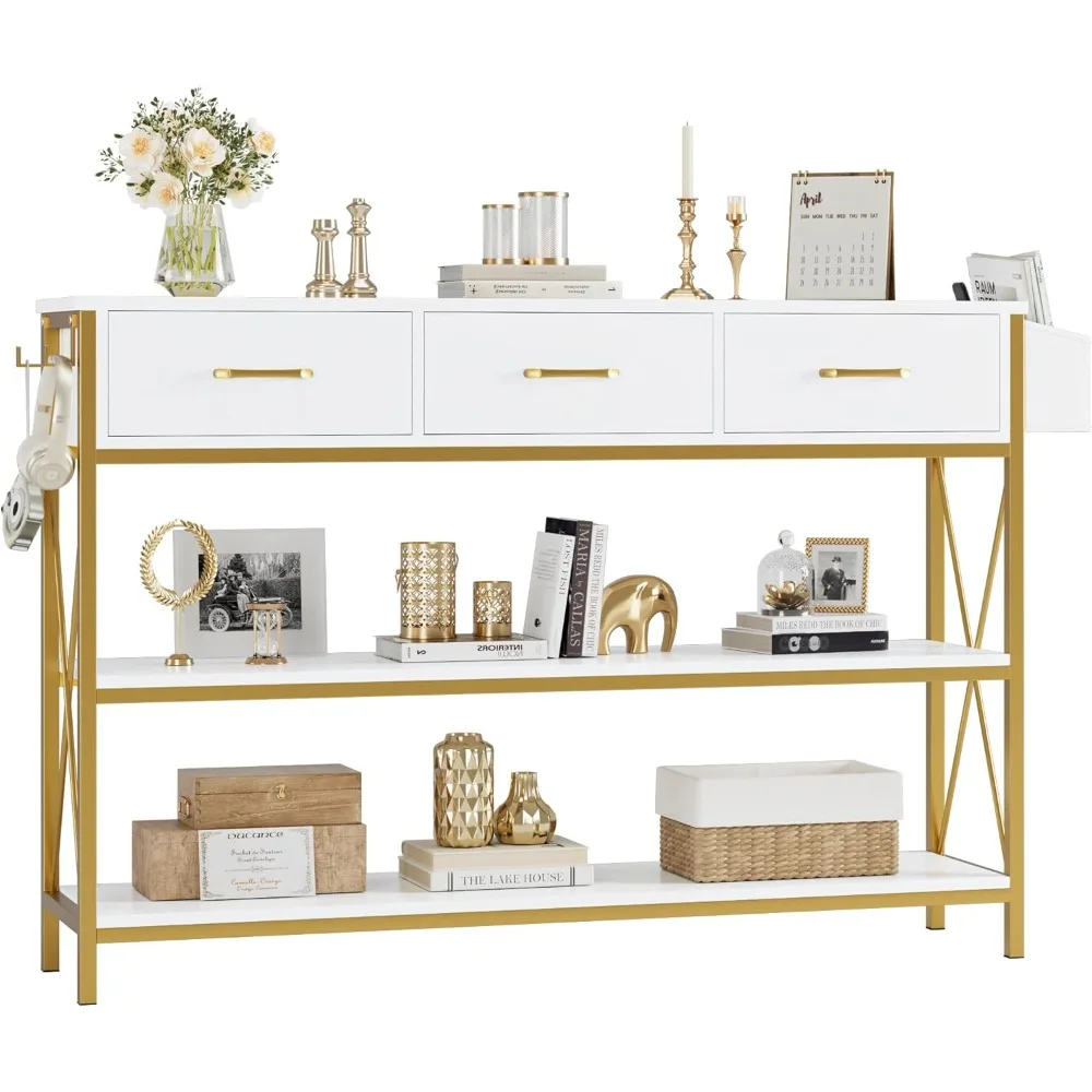

47.2" Console Table with 3 Drawers, Narrow Long Entryway Table with 3-Tier Storage Shelves, Industrial Sofa Foyer Table