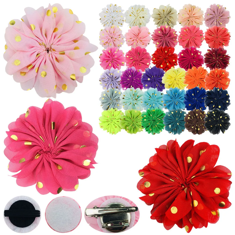 

400 шт., оптовая продажа, новинка 8 см, бронзовый горошек, шифоновая голова, цветок, детские аксессуары для волос с цветами, 33 цвета