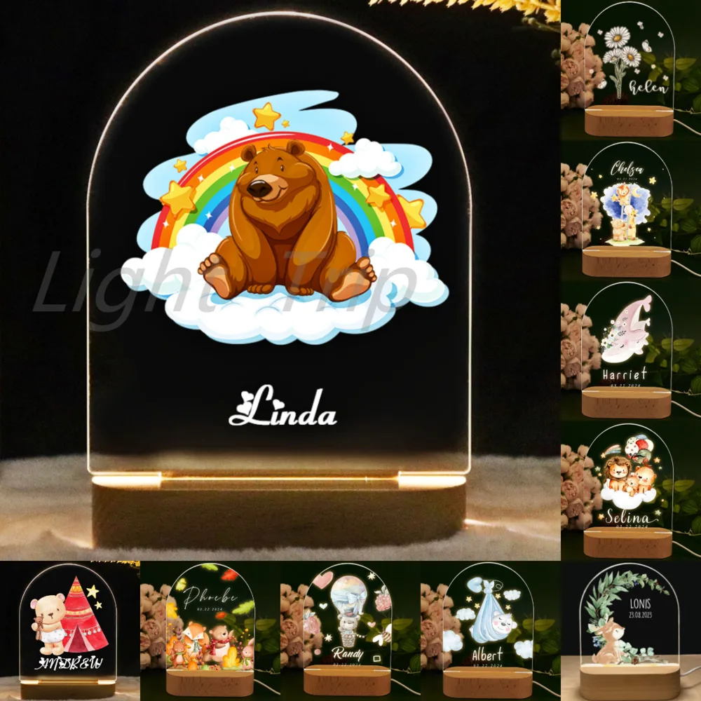 Luz LED de noche con nombre de bebé personalizado, lámpara acrílica de 7 colores para niños, dormitorio, decoración del hogar, regalo de primer