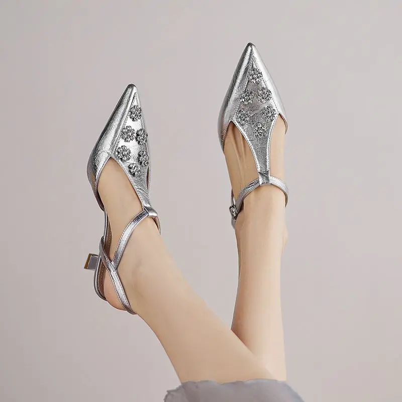 

ORCHA LISA 2025 модные женские сандалии с острым носком, необычные туфли на каблуке 5,5 см с пряжкой и ремешком, женская обувь для свиданий с цветочным кристаллом