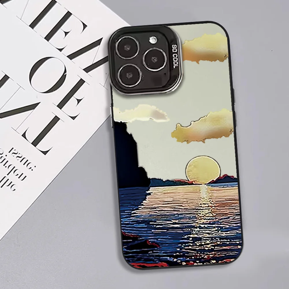 Moon Mountains Rivers And Sunset Ins Style Phone Case For IPhone 12 11 13 14 15 16 Max Pro Plus Laser Cover