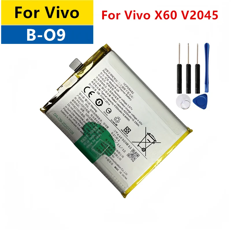 Original Replacement Battery B-O9 New Battery 4300mAh  For Vivo X60 V2045 Mobile Phone Battery B-09 + Free Tools