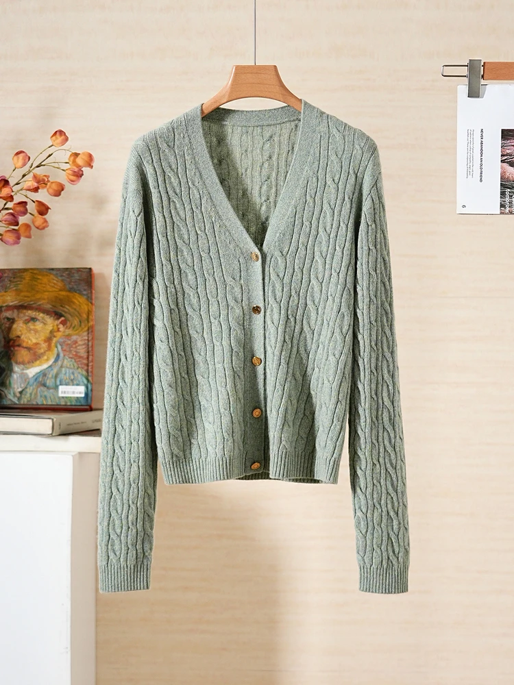 

YongLeap Autumn Winter New Knitted Wool Blend Sweater V-Ne Vintage Sle Long Sve Women's Cardigan Soft Warm Floral Pattern