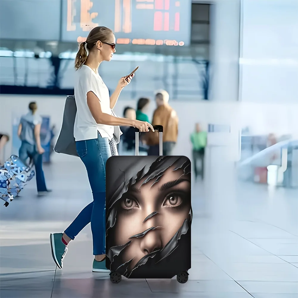 1pc mysterious eyes tear-art print luggage cover. Fits 18–32-inch suitcases; perfect for Halloween decorations