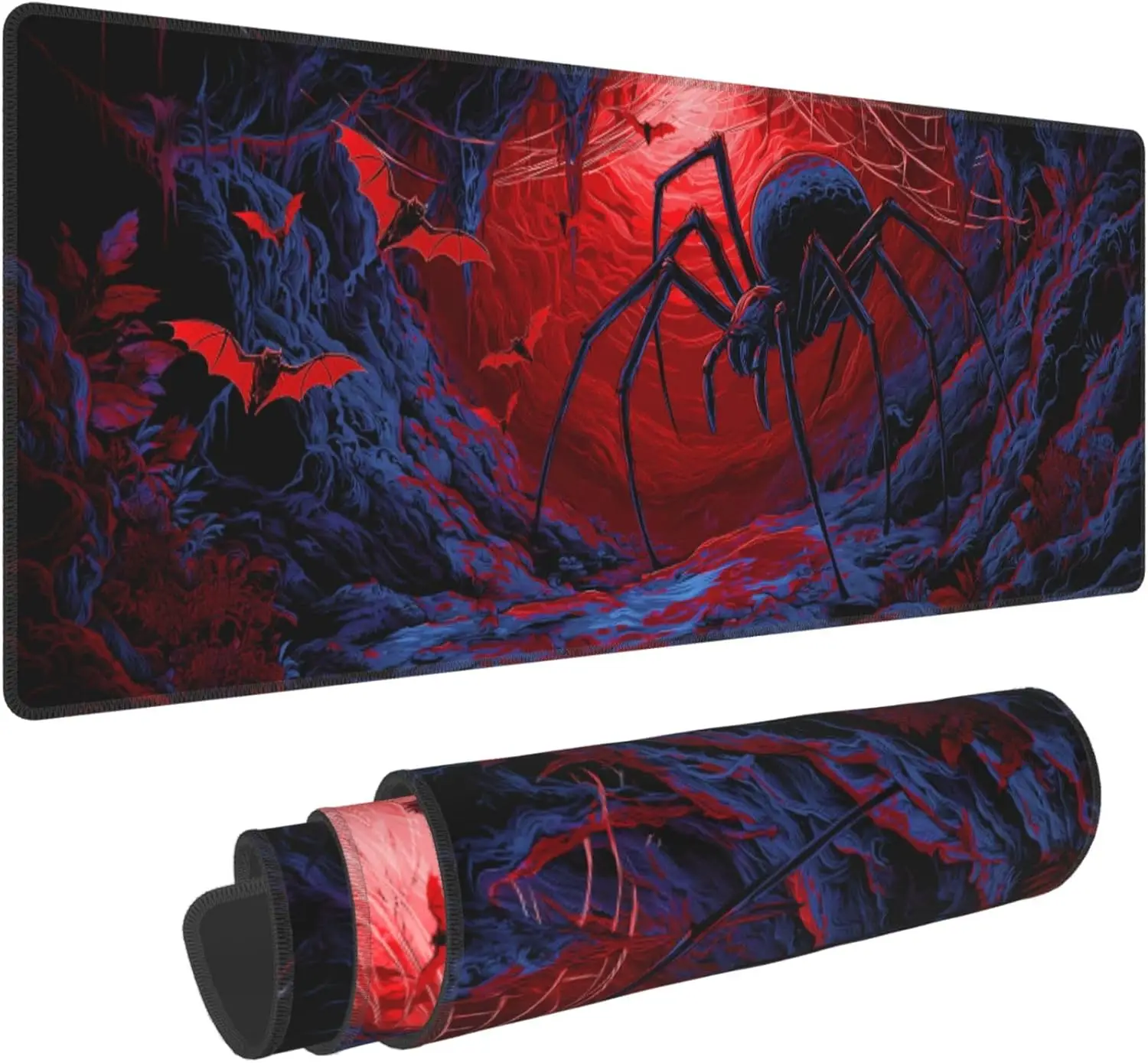 Erweitertes Gaming-Mauspad mit Halloween-Motiv – XL, große Schreibtischunterlage mit genähten Kanten für Gamer und Heimbüro