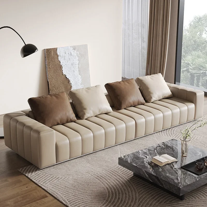 Minimalist first-floor leather sofa piano keys Modern luxury straight-line living room designer leather sofa cream style