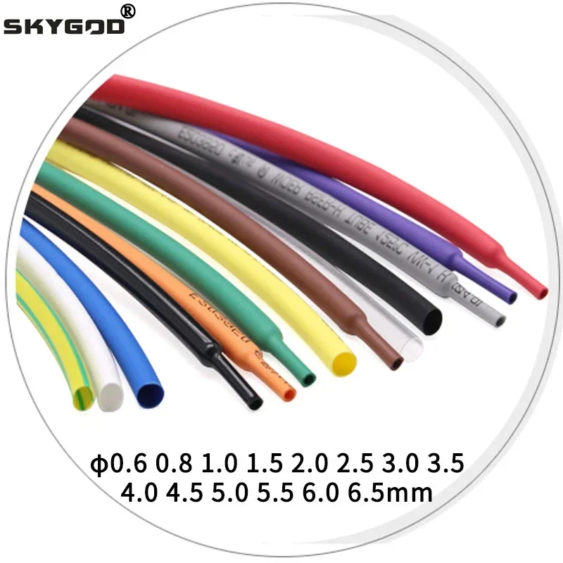 

5M Diameter 0.6 0.8 1 1.5 2 2.5 3 3.5 4 4.5 5 5.5 6 mm Polyolefin Heat Shrink Tube 2:1 Shrink Ratio Insulated Cable Sleeve