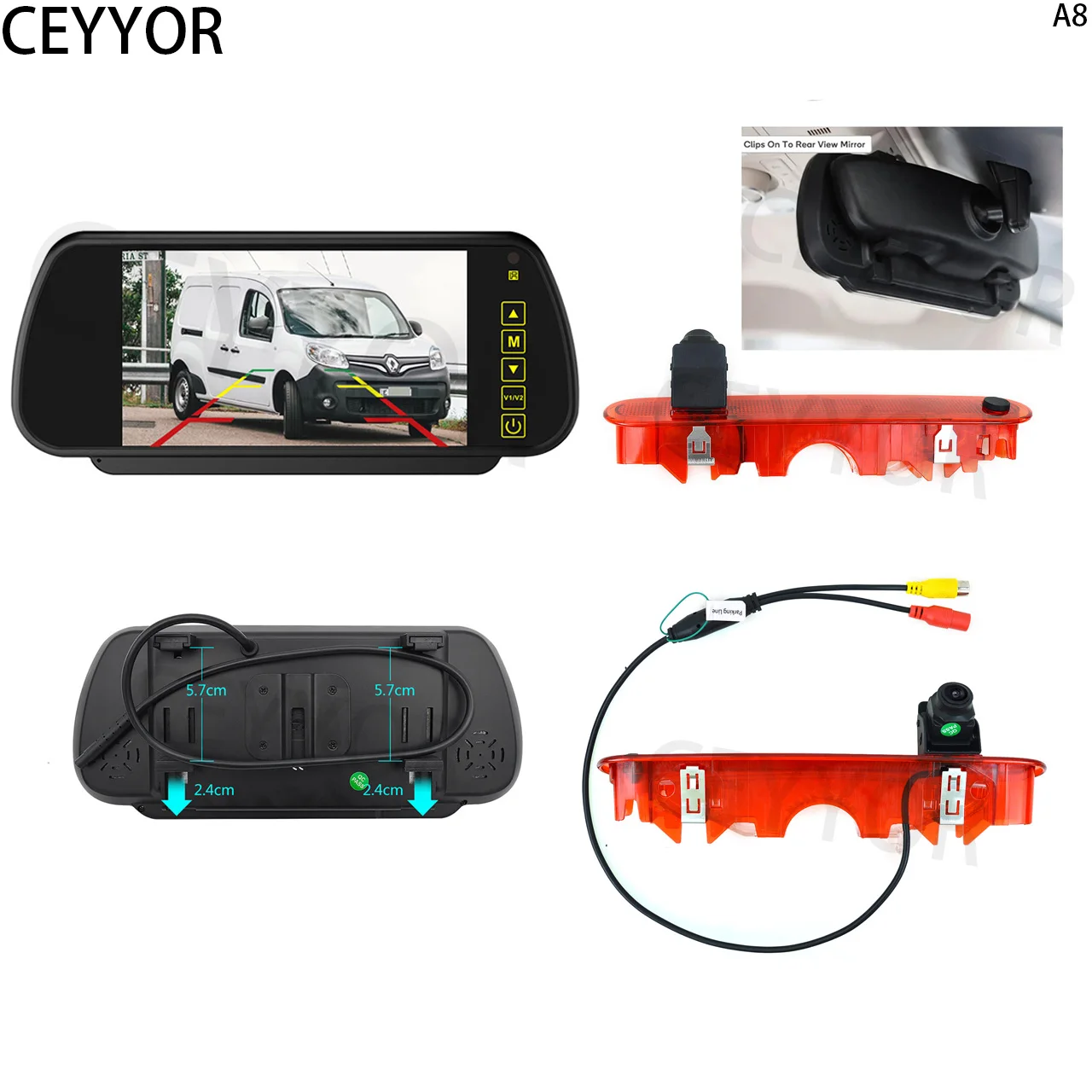 

Caméra de recul pour feu stop arrière avec kit de moniteur 7" pour Renault kangoo (2007-2021),Mercedes-Benz Citan (2012-2021)