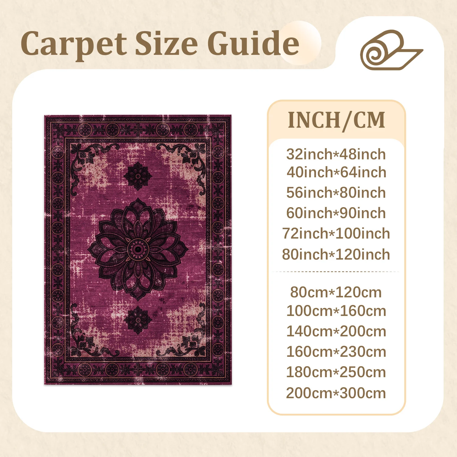 Vintage Ornate Purple Floral Mandala Area Rug Velvet Machine Washable for Living Room Bedroom Dining Room Office Halloween Thanksgiving Christmas New Year Black Friday Cyber Monday