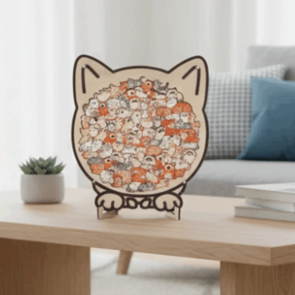 

Brain Burning Cat Wooden Puzzle Animal Puzzle Little Bear Cat-shaped Jigsaw Home Decor Dog Unique Irregular Puzzle Children's