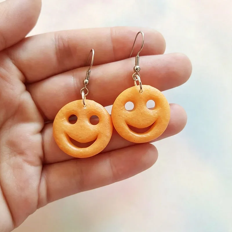 Quirky Smiley Faces Drop Earrings Lightweight Nickel Free Childhood Snack-Inspired Fashion Jewelry