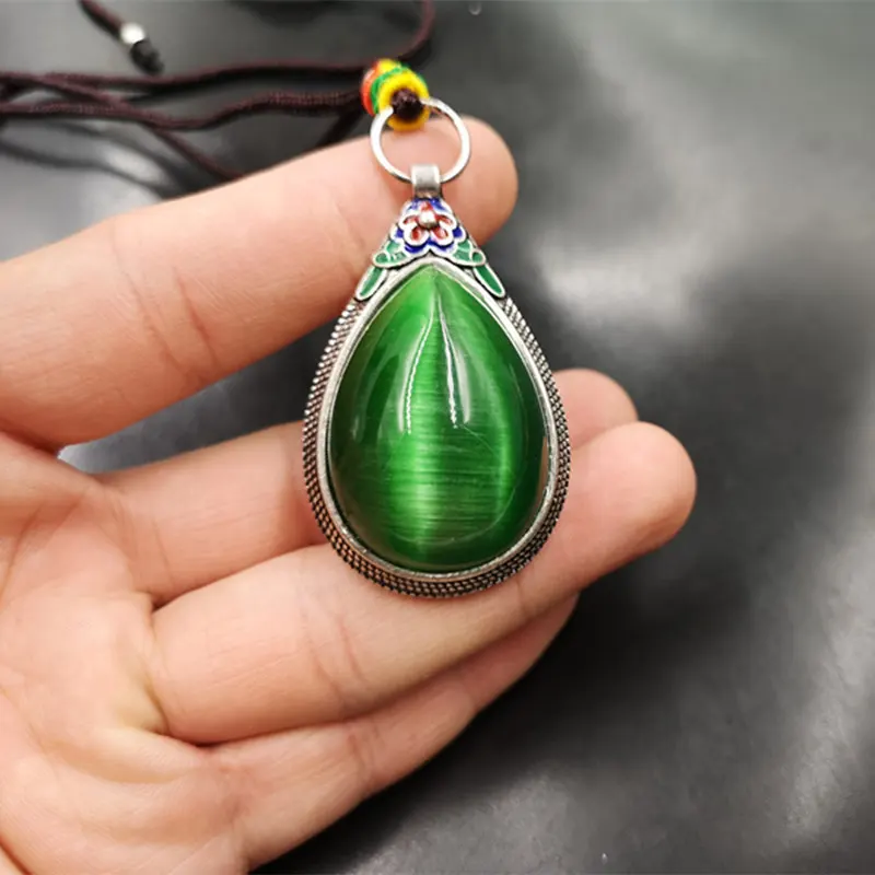 Wanyu Wholesale Emerald Opal Water Drop Pendant Cloisonne Inlaid Green Opal Pendant