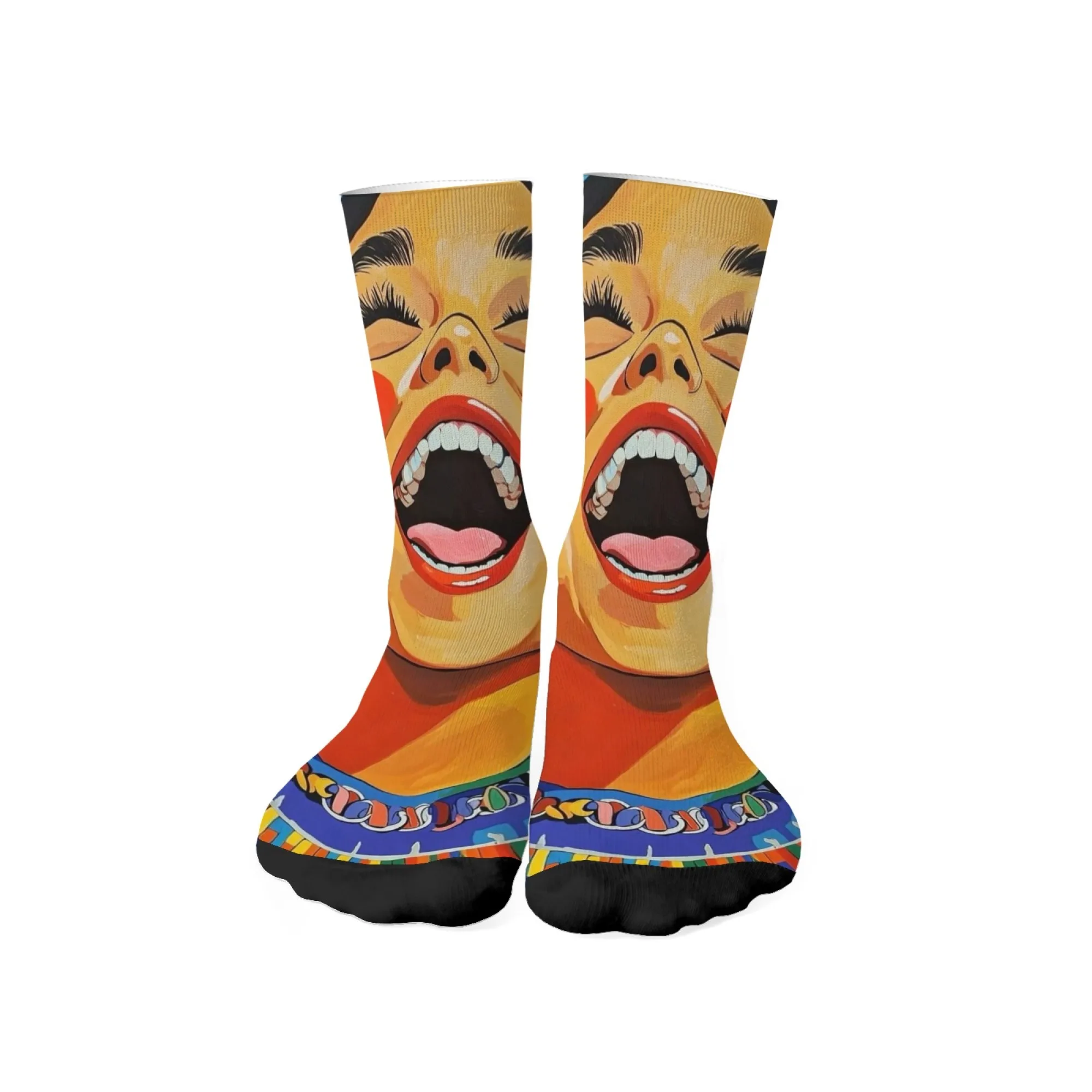 Calcetines coloridos artísticos de moda Unisex, calcetines de tripulación con estampado de persona de boca abierta, estilo callejero Hip Hop Harajuku, regalo divertido novedoso
