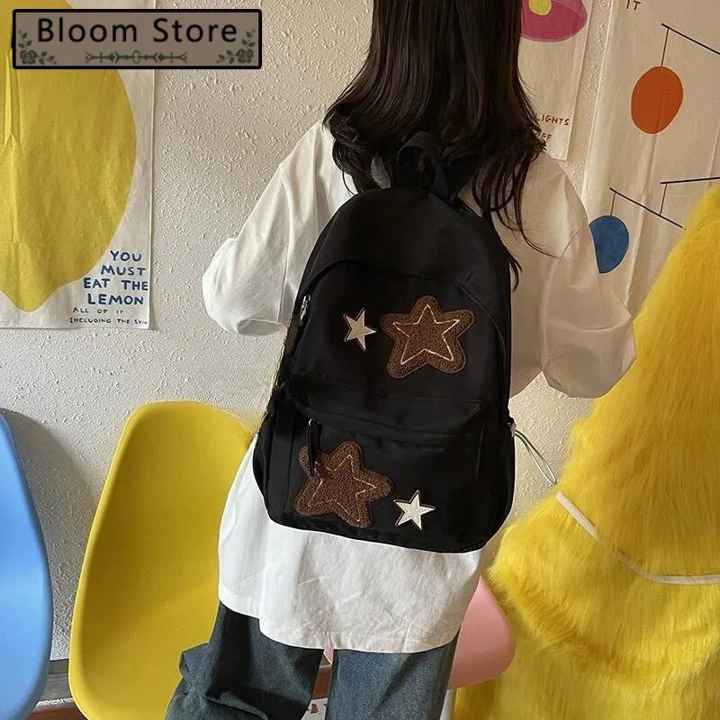 

Vintage Girls Star Flocking Backpacks Fashion Y2k Aesthetic Casual Students Backpack Women All Match Simple Schoolbags Trendy