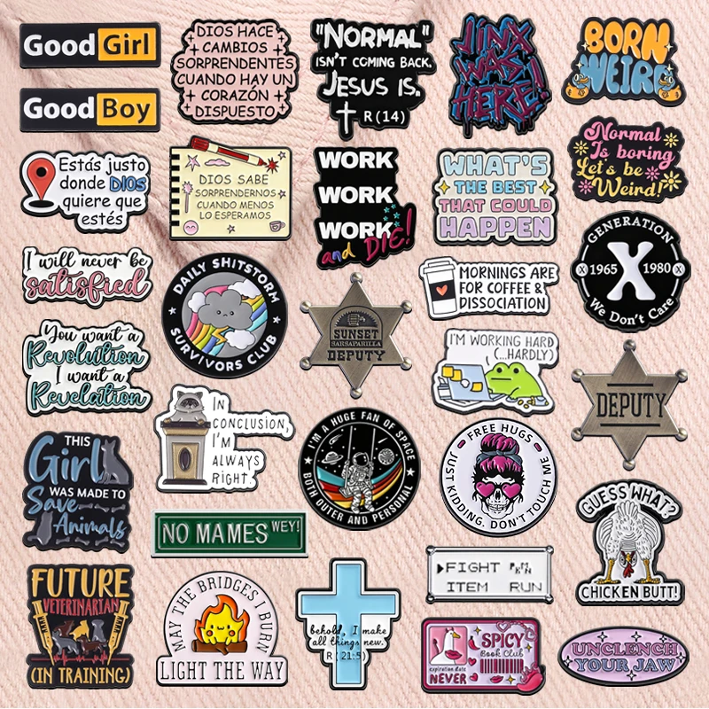 Funny Quotes Enamel Pins Sheriff Deputy NO MAMES WAY JINX Was Here Generation X Brooches Lapel Badge Jewelry Gifts for Friends