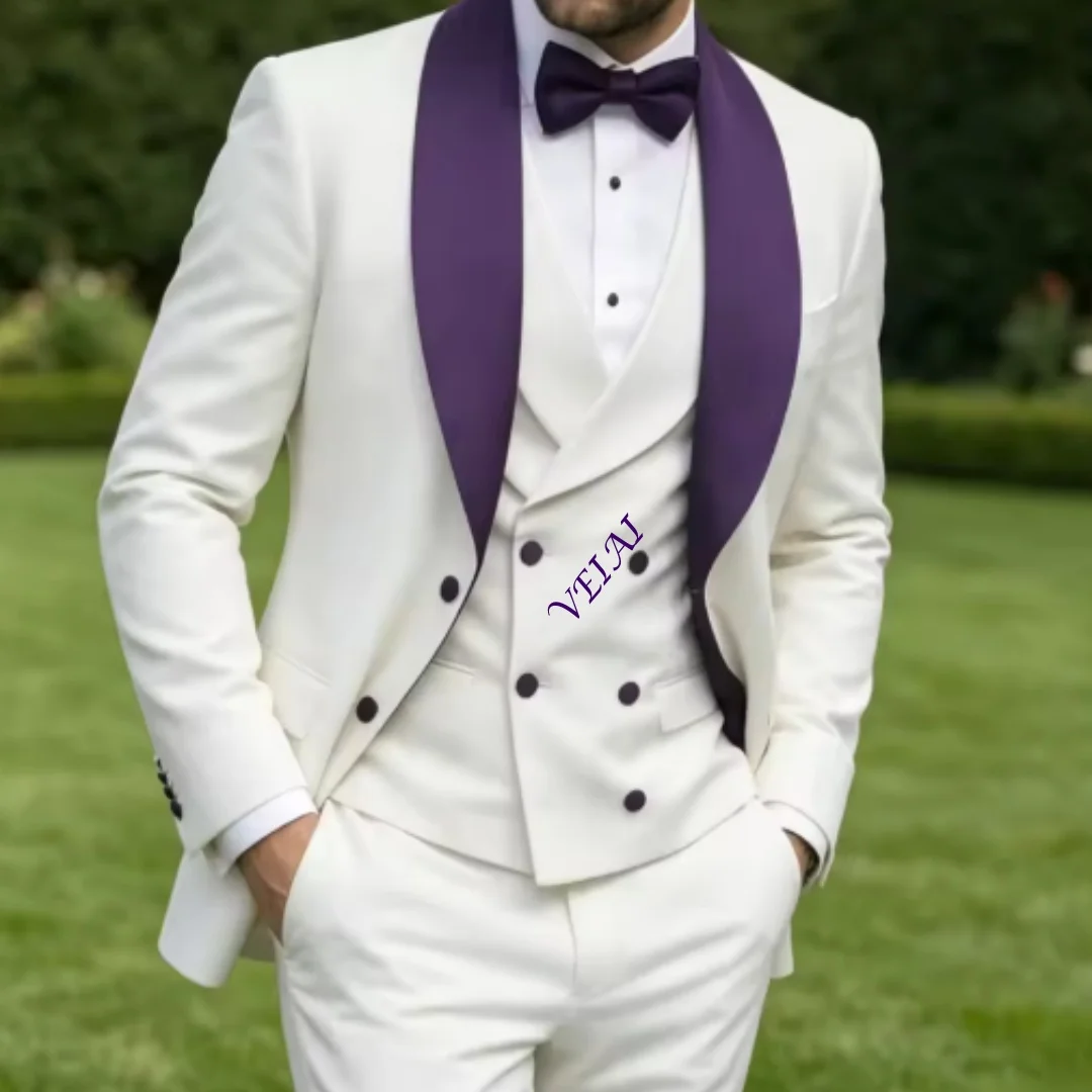 CustomizedNew Blue And Red Formal Business Men Suit Groom Groomsman Wedding Party Prom Male Tuxedos 3 Piece Set Blazer Vest Pant