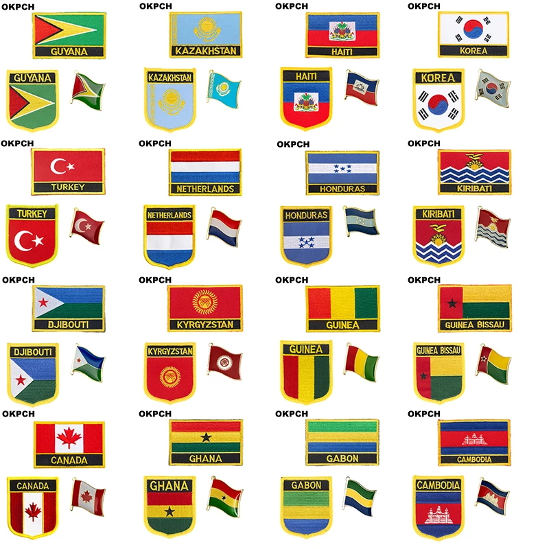 Cambodia Gabon Ghana Canada Guinea-Bissau National Flag Embroidered Iron on Patches for Clothing Metal badges DIY Saw on Patches