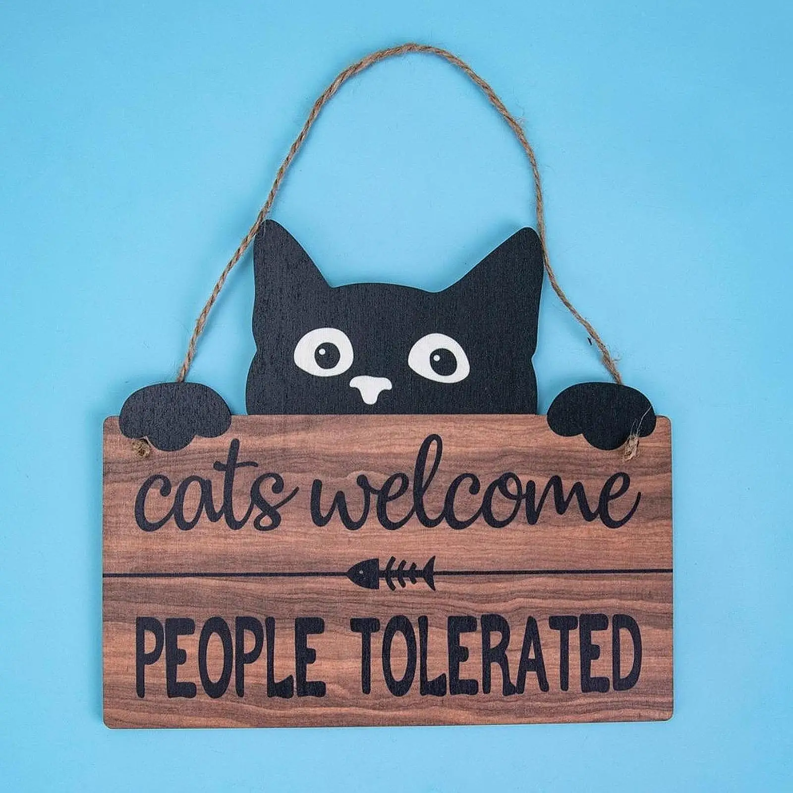 Cat People Tolerated Hanging Sign Wooden Kitten Welcome Sign Plaque for Pet Shop Front Door Sign Home Decoration