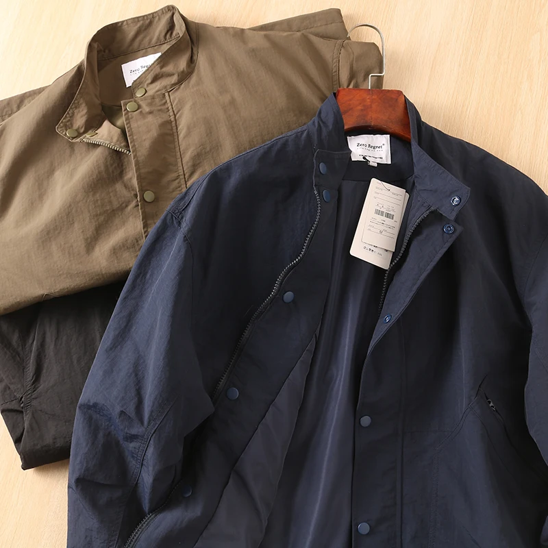 

Loose Fit Men's Jaet Spring Outdoor Faion Urban Sle Long Sve Stand Collar Windproof Workwear Casual Hip Hop Coat