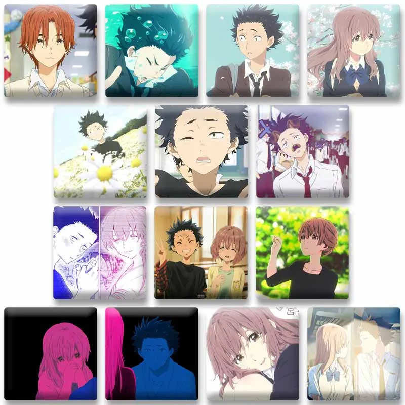 A Silent Voice Anime Cosplay Badges Cute Cartoon Character Square Brooch Collectible Comic Lapel Pins for Backpack Jewelry Gifts