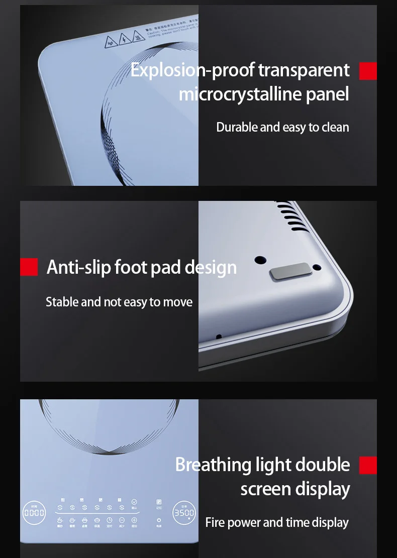 High Quality Portable Induction Cooker 1.3M Extended Power Cord Over-temperature Protection Function Induction Cookers