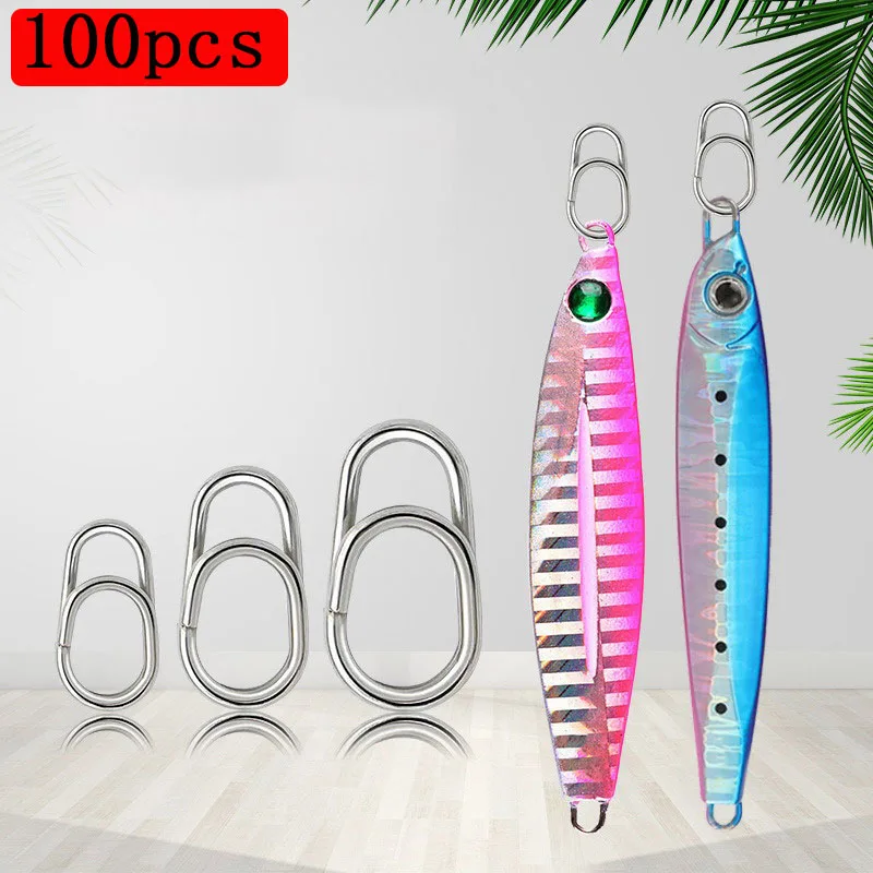 100pcs Stainless Steel Oval Double Loop Split Fishing Rings Snap Connector Quick Snap Clip Connect Rings Fishing Swivels Tackle
