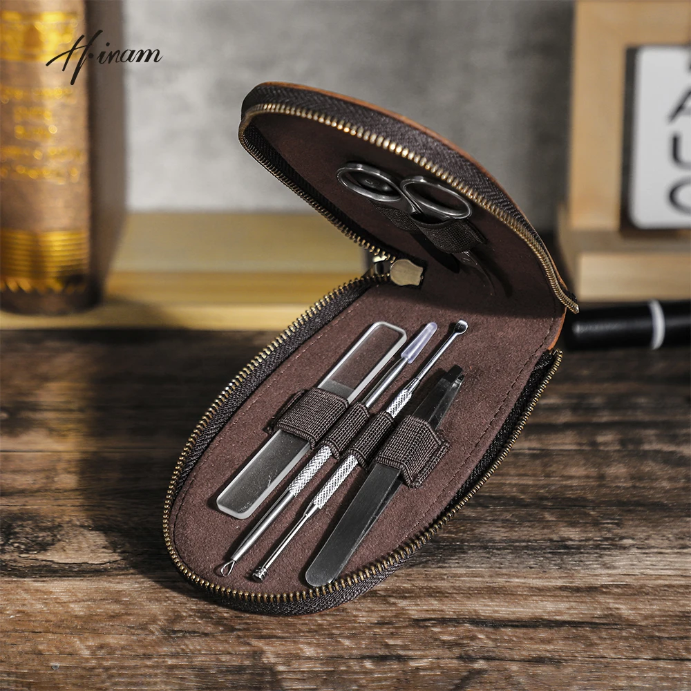 Genuine Leather Case For Stainless steel nail clippers set Cowhide Bag For manicure tools grooming kit art portable nail Pouch