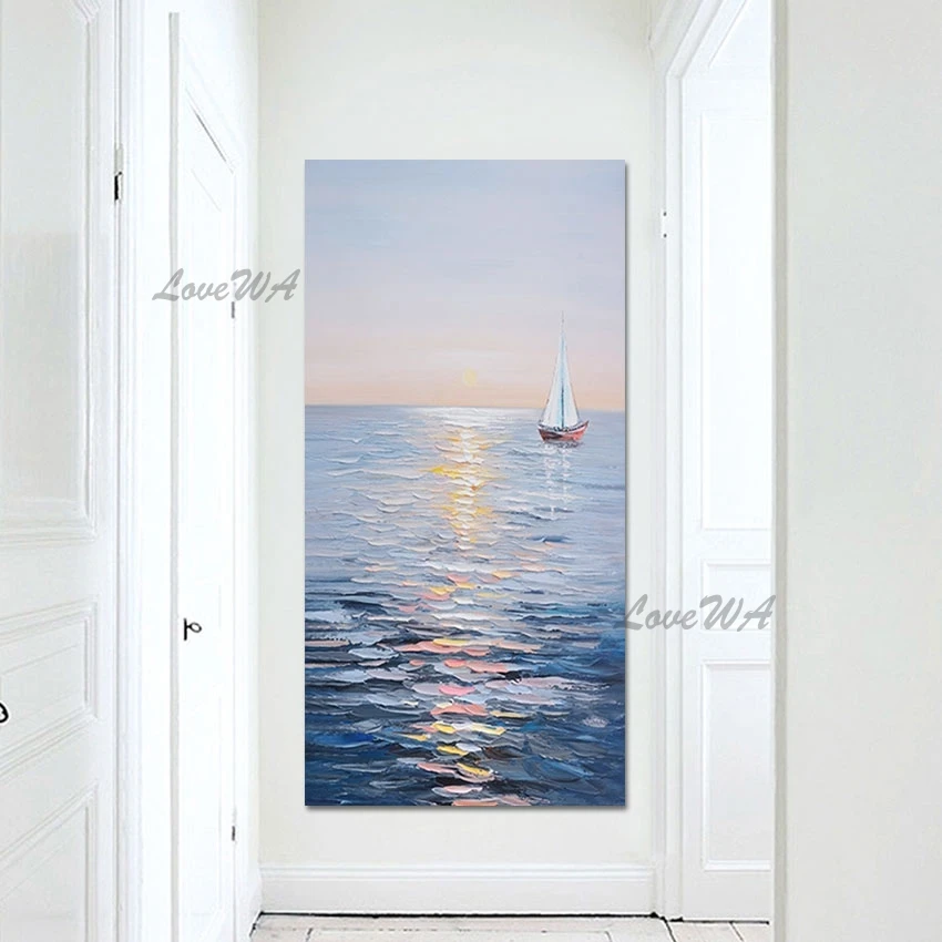 Canvas Roll Unframed Art Modern Abstract, Seascapes Boats 3d Beautiful Picture, Scenery Wall Paintings For Living Room Decor