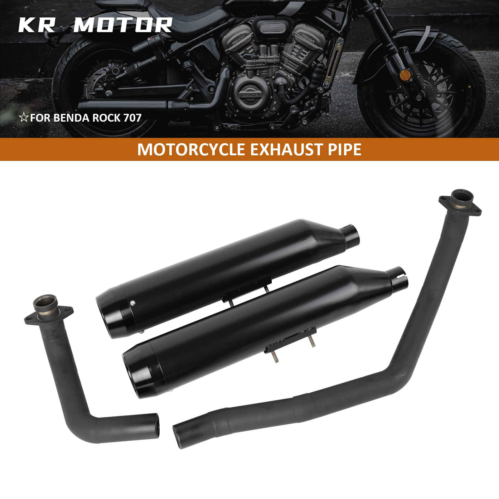 Motorcycle Modified Long Exhaust Pipe Stainless Steel Exhaust System Black Fit For BENDA Rock 707 Rock 707Ultra 707Pro 2025-2026