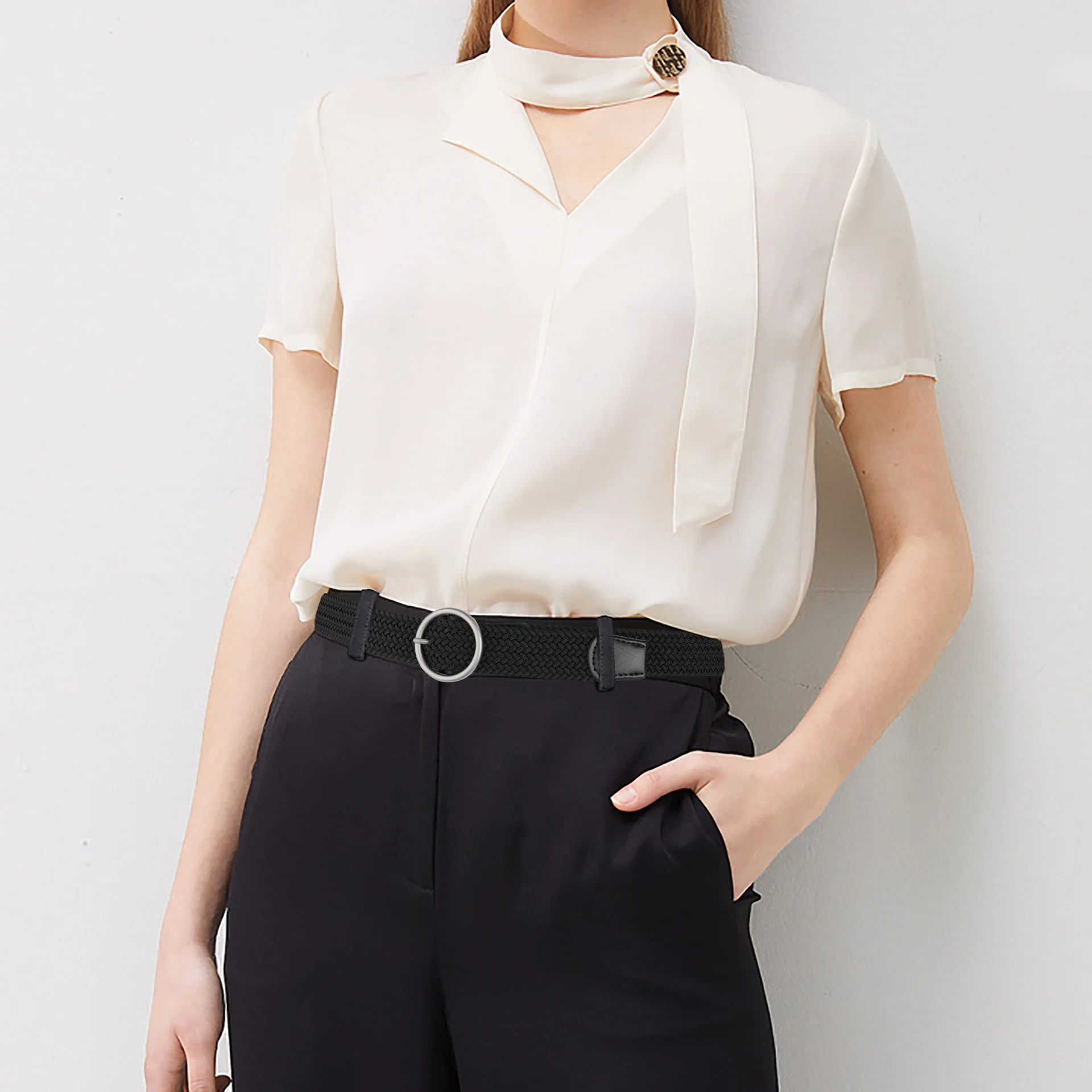 Cintos femininos plus size até 71 polegadas/180 cm extra longo estiramento elástico trançado cinto preto