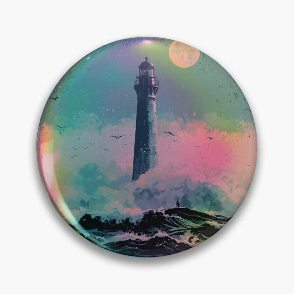 Widows Bay Where The Sea Keeps Secrets | Vintage Lighthouse Coastal Mystery T-Shirt Pin Holographic Star Heart Pin Brooches Lami