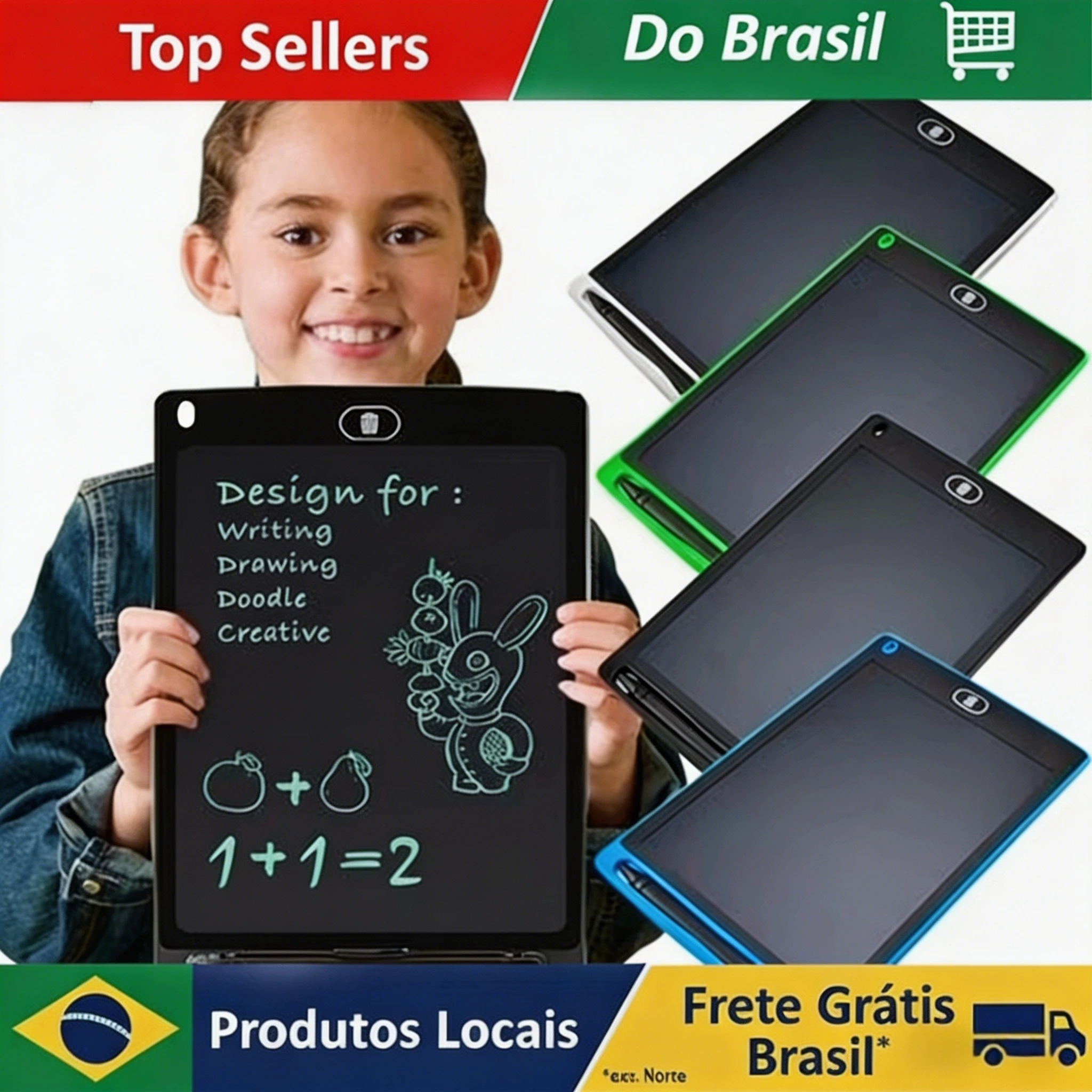 Brazil LCD Drawing Tablet for Kids, Rechargeable Erasable Board with Pen, Travel Educational Toy Gift for Boys Girls